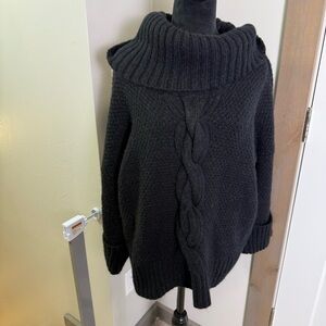 NWOT Talbots‎ Wool Blend Cowl Neck Cable Knit Black Heavyweight Sweater Long XL